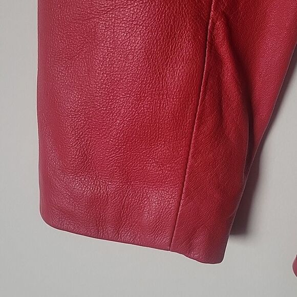 NWT Vintage XS Womens 80s Red Leather Peplum CHIA Fitted Sexy Cinch Jacket Coat - Picture 8 of 16